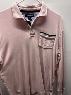 Tommy Hilfiger Men’s Pink Velour Polo Shirt Long Sleeve Pocket Rugby Size L
